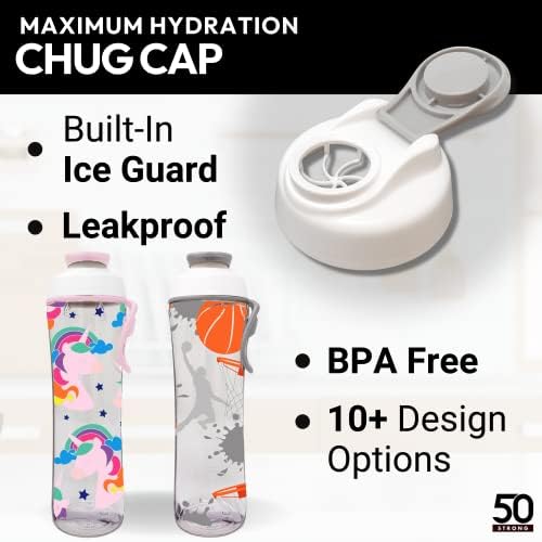 50 בקבוק מים חזקים לילדים עם מכסה צ'ג 'וידית נשיאה קלה | 24 גרם כוס טריטן ללא BPA עם כובע אטום דליפה | בקבוק